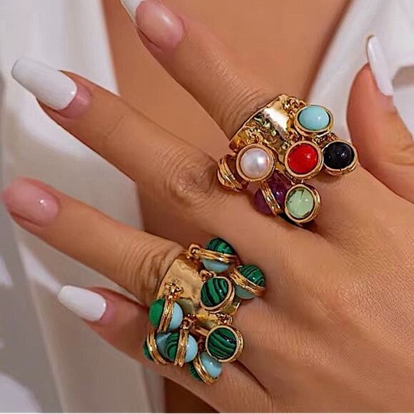 Gold and Green Charm Statement Ring - Picture 3 of 5